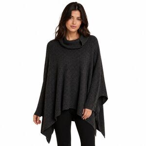 Self Contrast Sweater Womens Large Gray Cowl Neck Poncho Cape Pullover